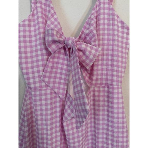 New BCBGeneration Dress XS Gingham Pink White Bow Ruffles Cut Out Summer Barbie - Picture 3 of 15